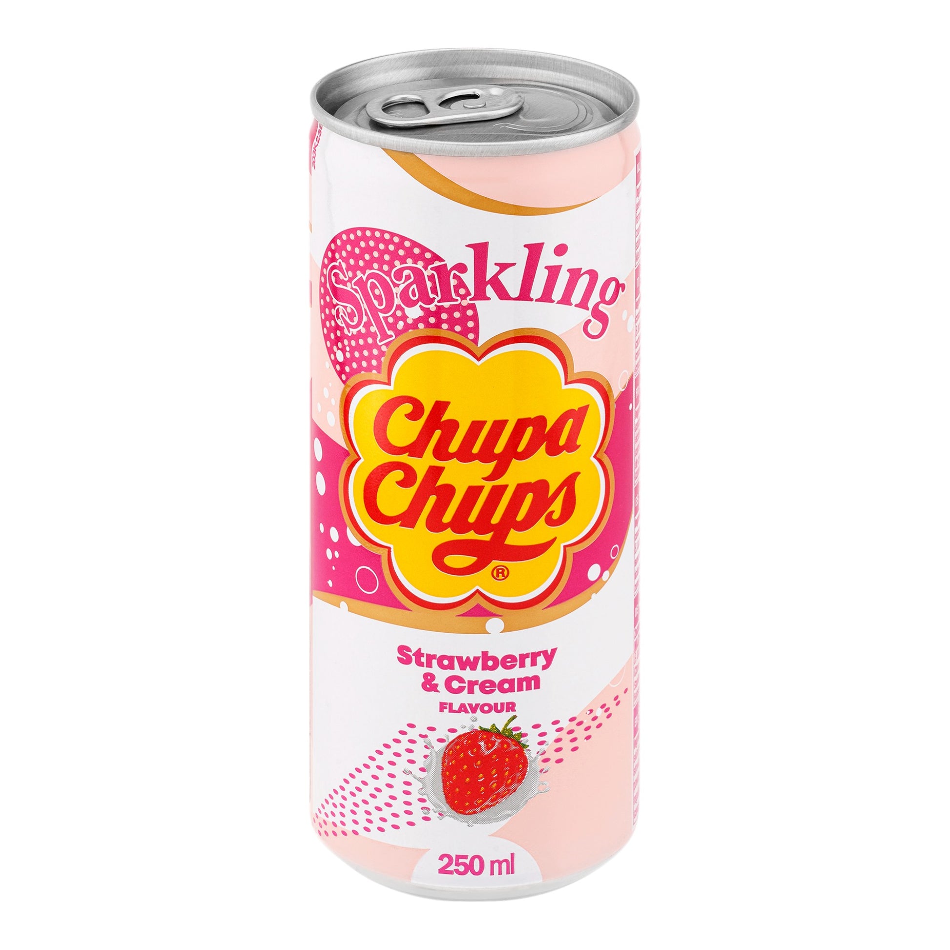 Chupa Chups Strawberry Cream 250ml – Erdbeer-Sahne-Soda im Lollipop-Design
